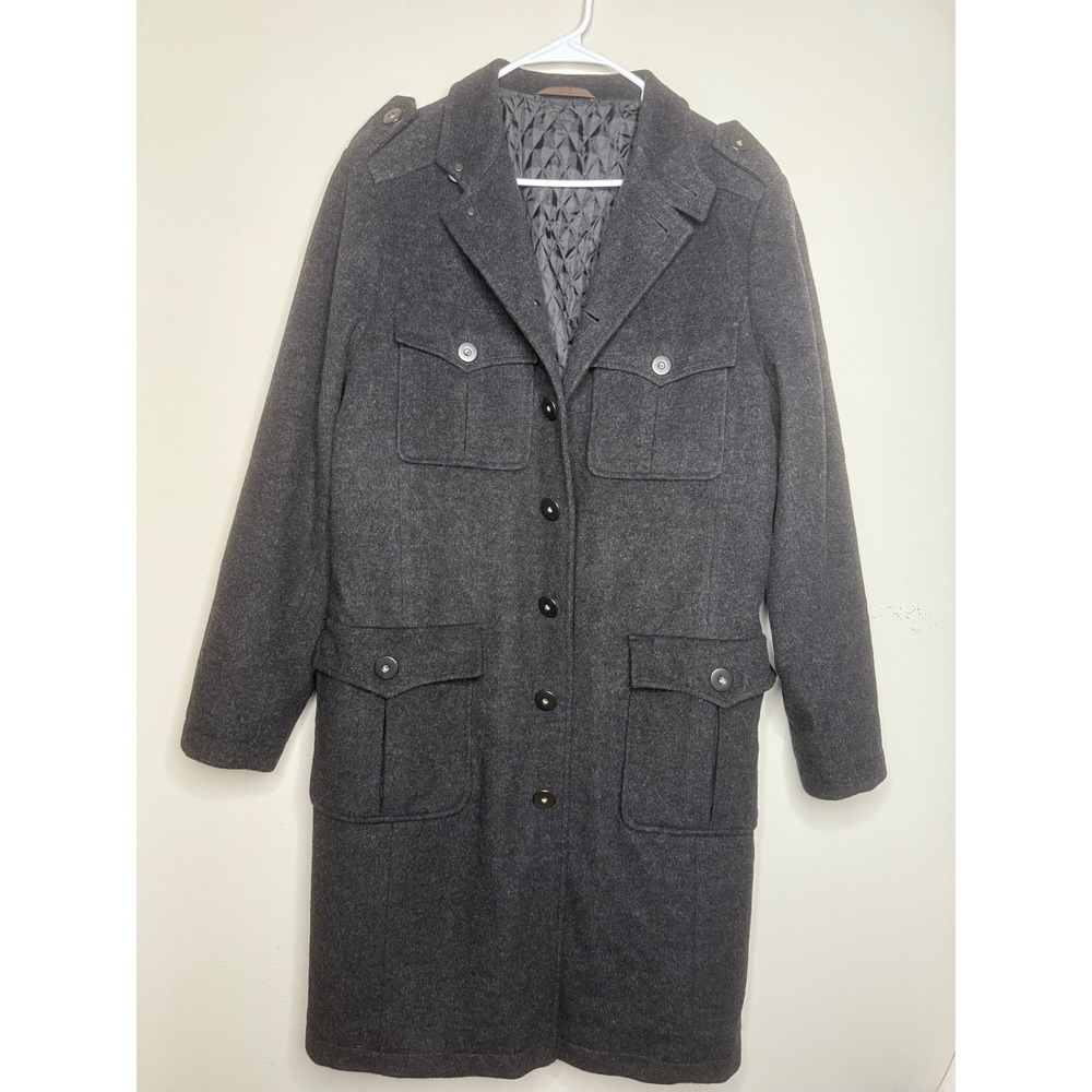 Mens Monton Gray Wool Blend Long Military Style Overcoat Jacket Coat